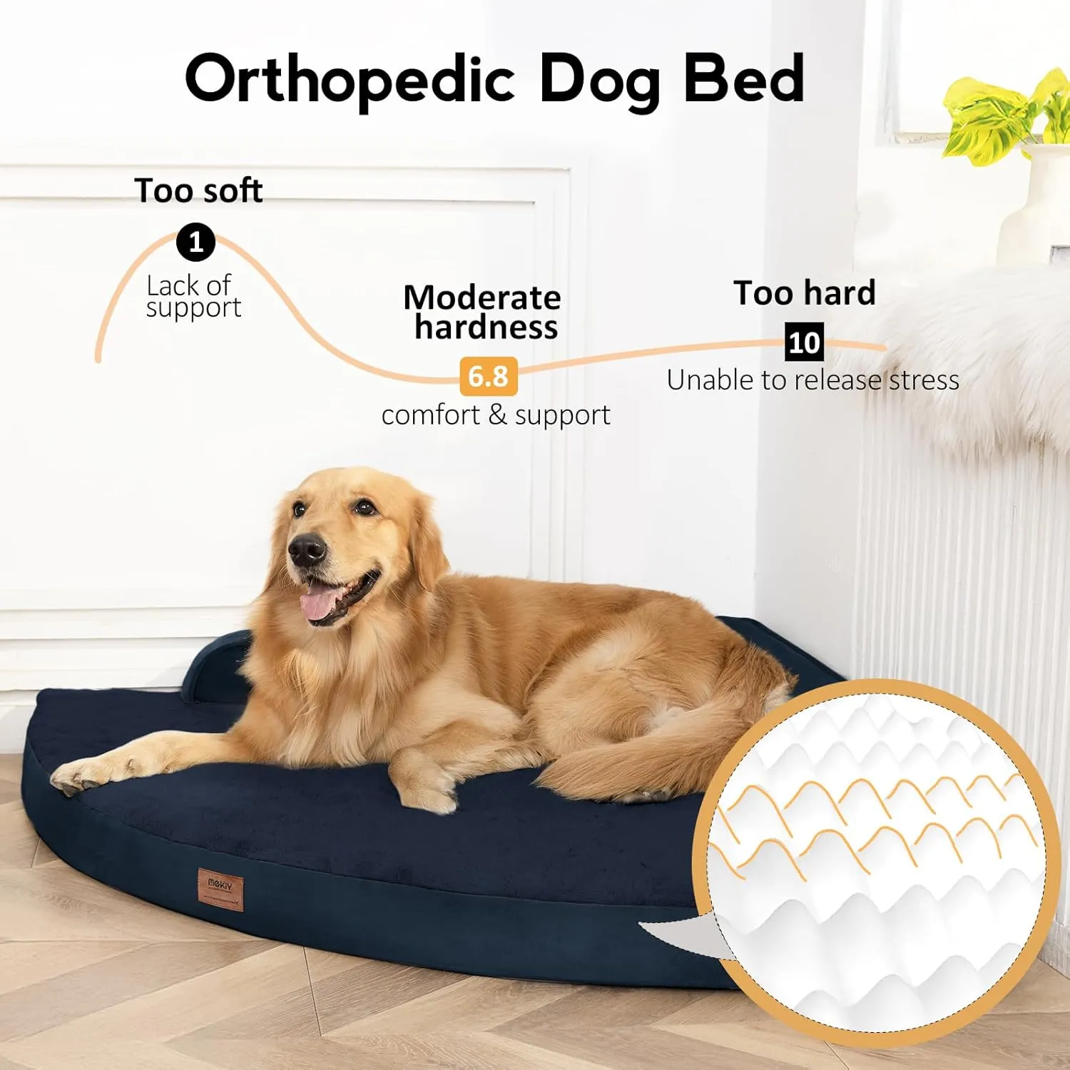 Large Orthopedic Dog Bed with Sides Big Dog Beds with Removable Washable Cover Non-Slip Waterproof Pet Bed for Medium Large Dogs - Navy Blue L