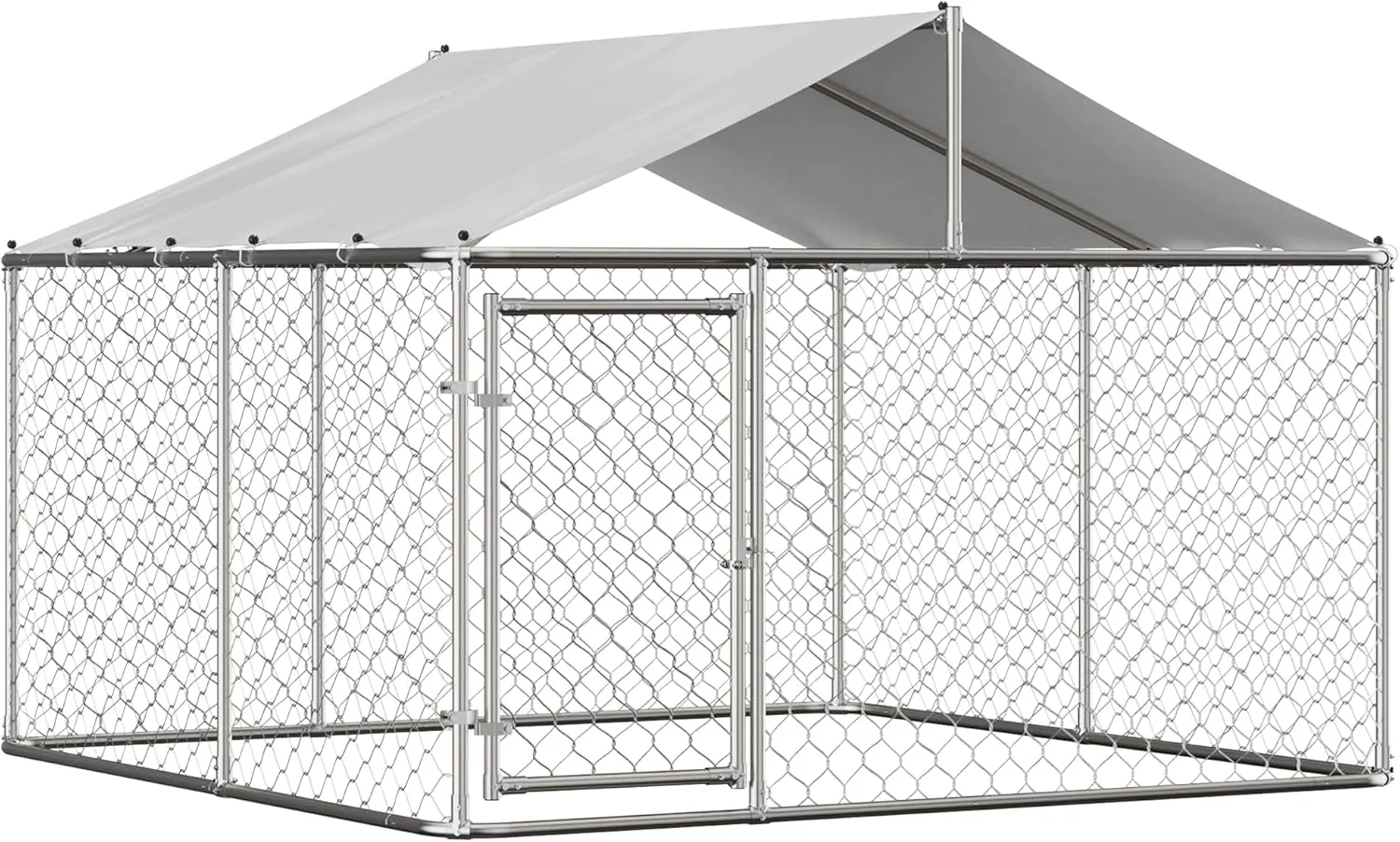 Large Outdoor Dog Kennel, Heavy Duty Galvanized Steel Dog Enclosure, Chicken Coop w/Waterproof UV-Resistant Cover, Lockable Door Chain Link for Small & Large Pets, Backyard (118" L x 118" W x 71" H)