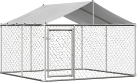 Large Outdoor Dog Kennel, Heavy Duty Galvanized Steel Dog Enclosure, Chicken Coop w/Waterproof UV-Resistant Cover, Lockable Door Chain Link for Small & Large Pets, Backyard (118" L x 118" W x 71" H)