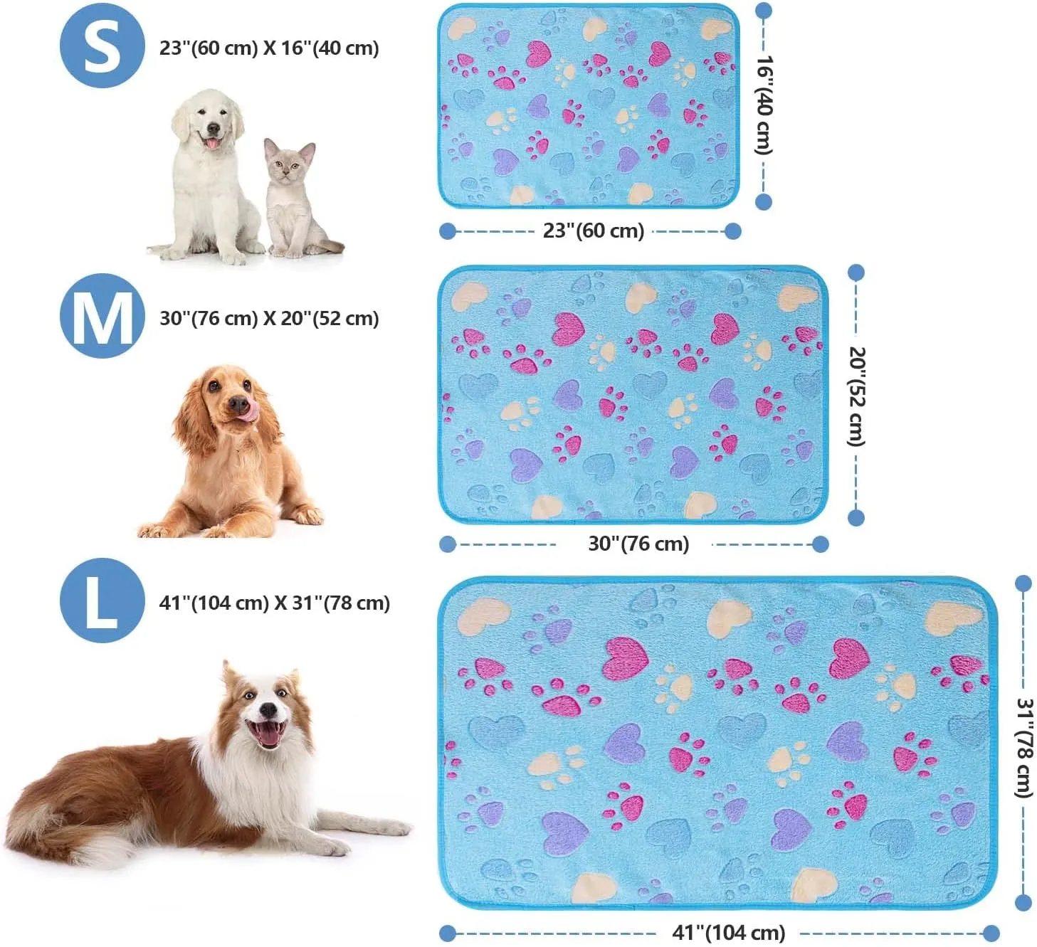 LeapSheep Pet Blankets for Dogs Cats - 3Pack Heart Pattern Super Soft Fluffy Dog Blankets for Small Medium Large Doggy Kitten(Heart, Large)