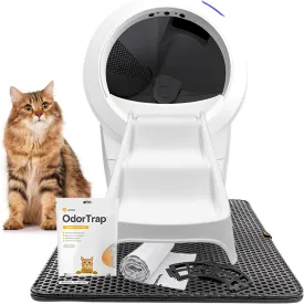 Litter-Robot 4 Complete Bundle by Whisker (White) - Automatic, Self-Cleaning Cat Box, Includes 6 OdorTrap Pack Refills, 50 Waste Drawer Liners, Ramp, Mat & Fence