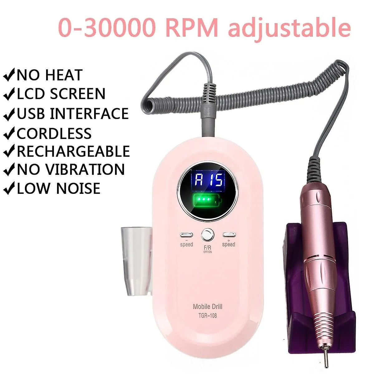 Nail dryers portable rechargeable electric professional art ceramic nail bits|electric manicure drills pink