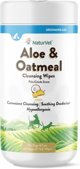 NaturVet Aloe & Oatmeal Cleansing Wipes for Dogs & Cats 60 Count