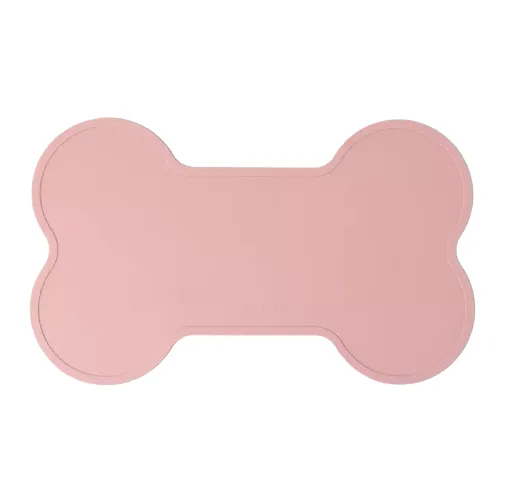 Non Slip Raised Lip Bone Pet Feeding Mat - Soft Mauve