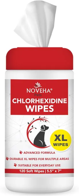 NOVEHA XL Cleansing Wipes with Aloe for Cats and Dogs - Formulated Pet Wipes for Facial, Finger Folds, and Underarms - Extra Large Size (5.5" x 7") - 120 Count