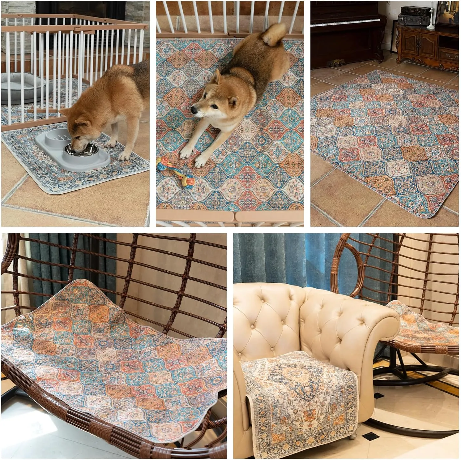 nunubaby Washable Pee Pads for Dogs, Stylish, Non-Slip and Leak-Proof Pee Mat. ultra-absorbent Reusable potty pad for Crates and Floors.(Cream/Multi, 18" x24" )