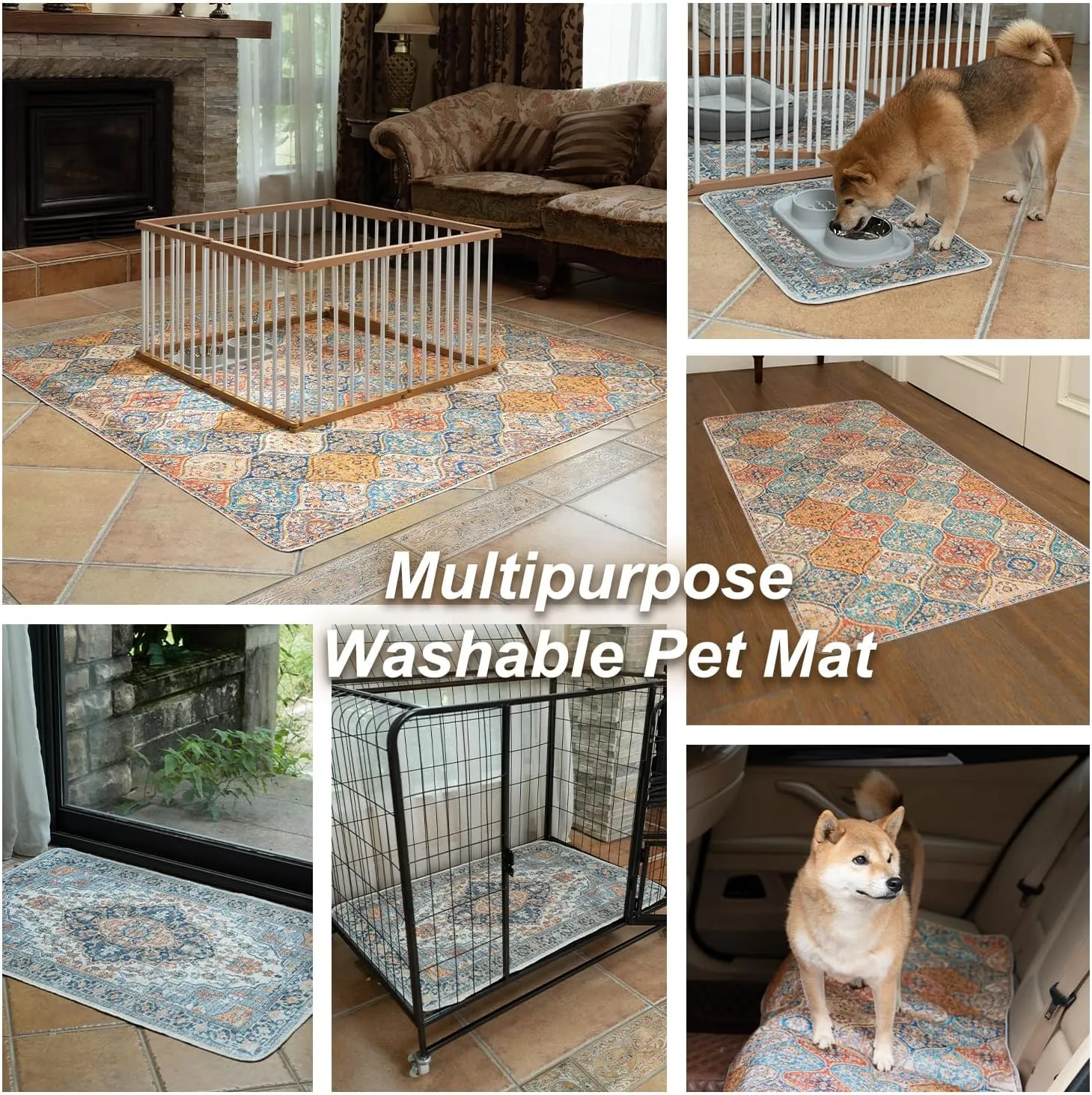 nunubaby Washable Pee Pads for Dogs, Stylish, Non-Slip and Leak-Proof Pee Mat. ultra-absorbent Reusable potty pad for Crates and Floors.(Cream/Multi, 18" x24" )