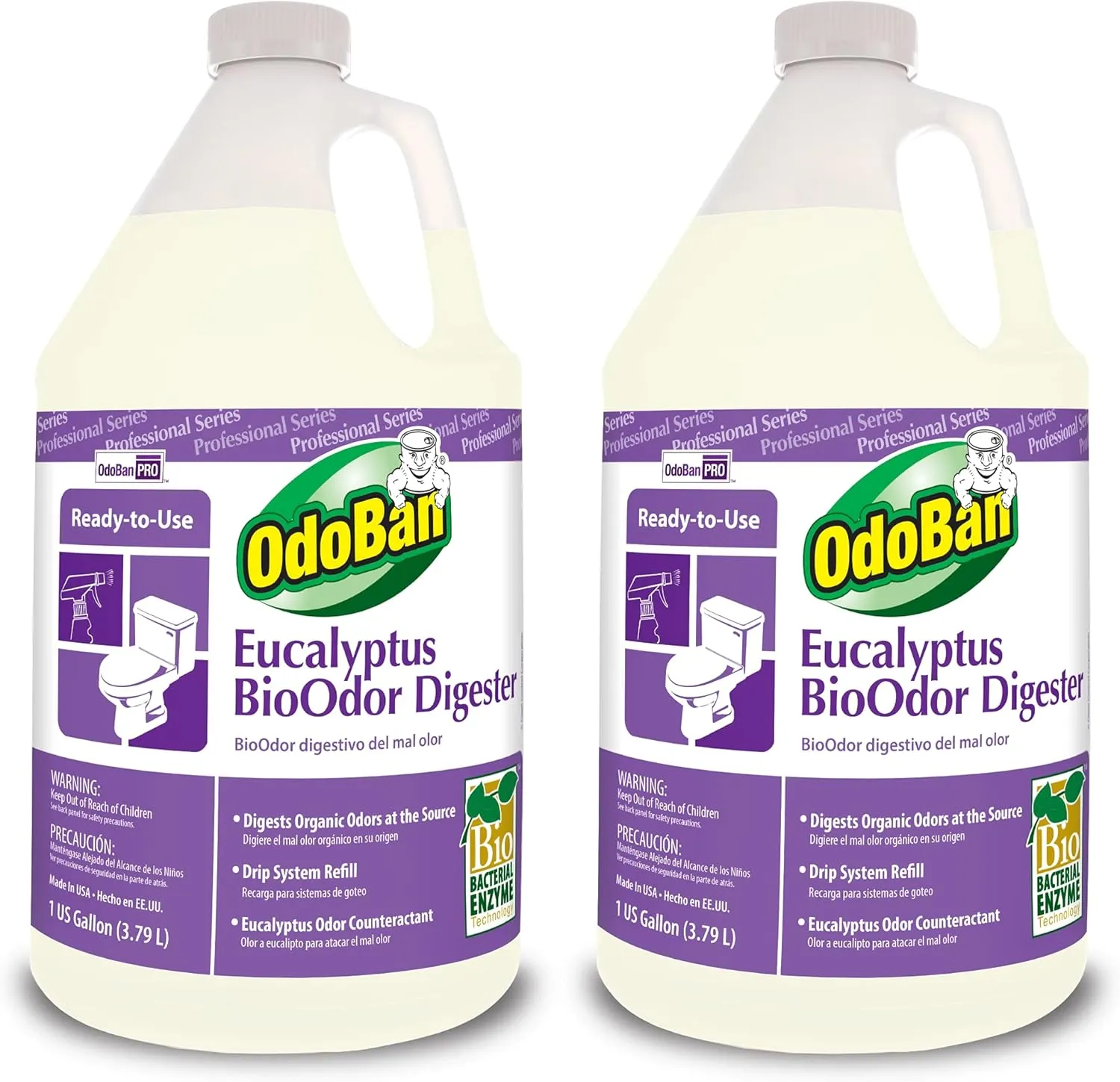 OdoBan Professional Cleaning Ready-to-Use BioOdor Digester Harsh Aroma Counteractant, 2-Pack, 1 Gallon Each, Eucalyptus Scent