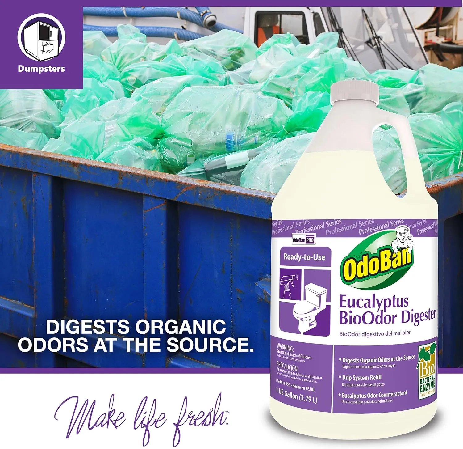 OdoBan Professional Cleaning Ready-to-Use BioOdor Digester Harsh Aroma Counteractant, 2-Pack, 1 Gallon Each, Eucalyptus Scent