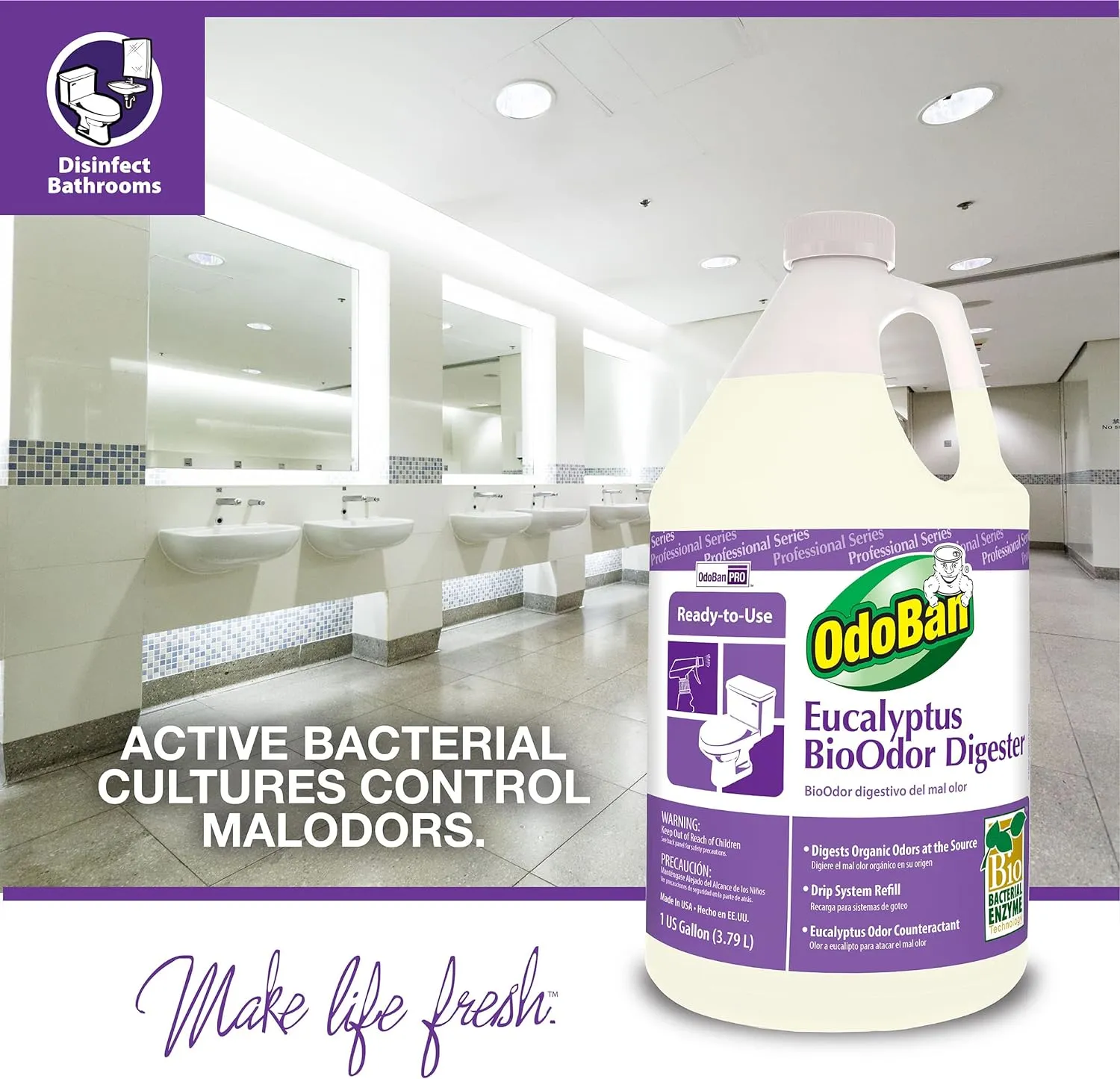 OdoBan Professional Cleaning Ready-to-Use BioOdor Digester Harsh Aroma Counteractant, 2-Pack, 1 Gallon Each, Eucalyptus Scent