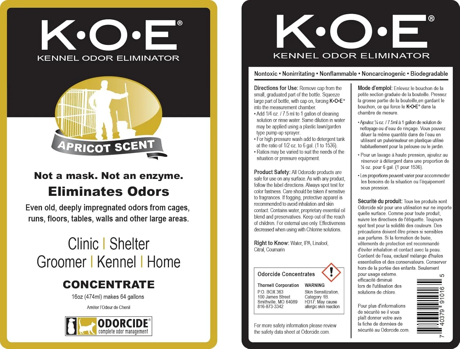 Odorcide, Thornell KOE Kennel Odor Eliminator Concentrate