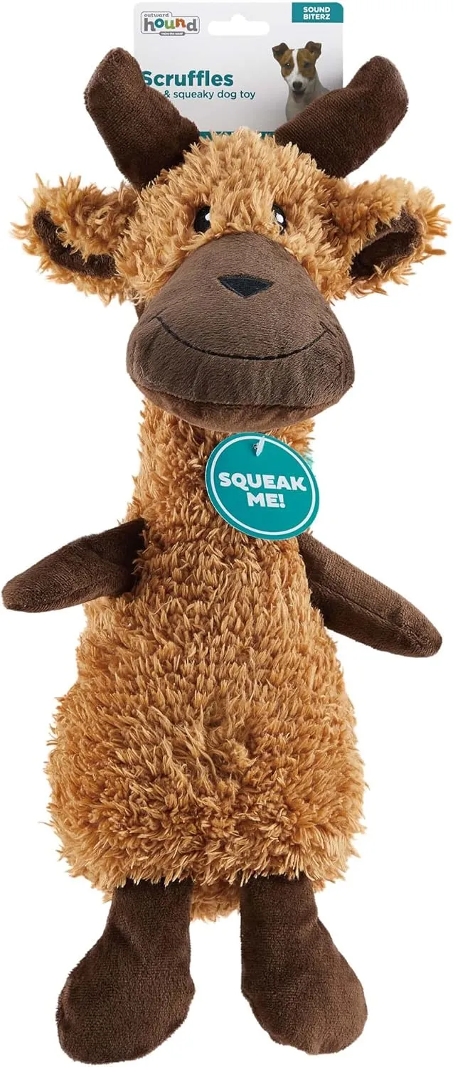 Outward Hound Scruffles Moose Plush Squeaky Dog Toy, Small