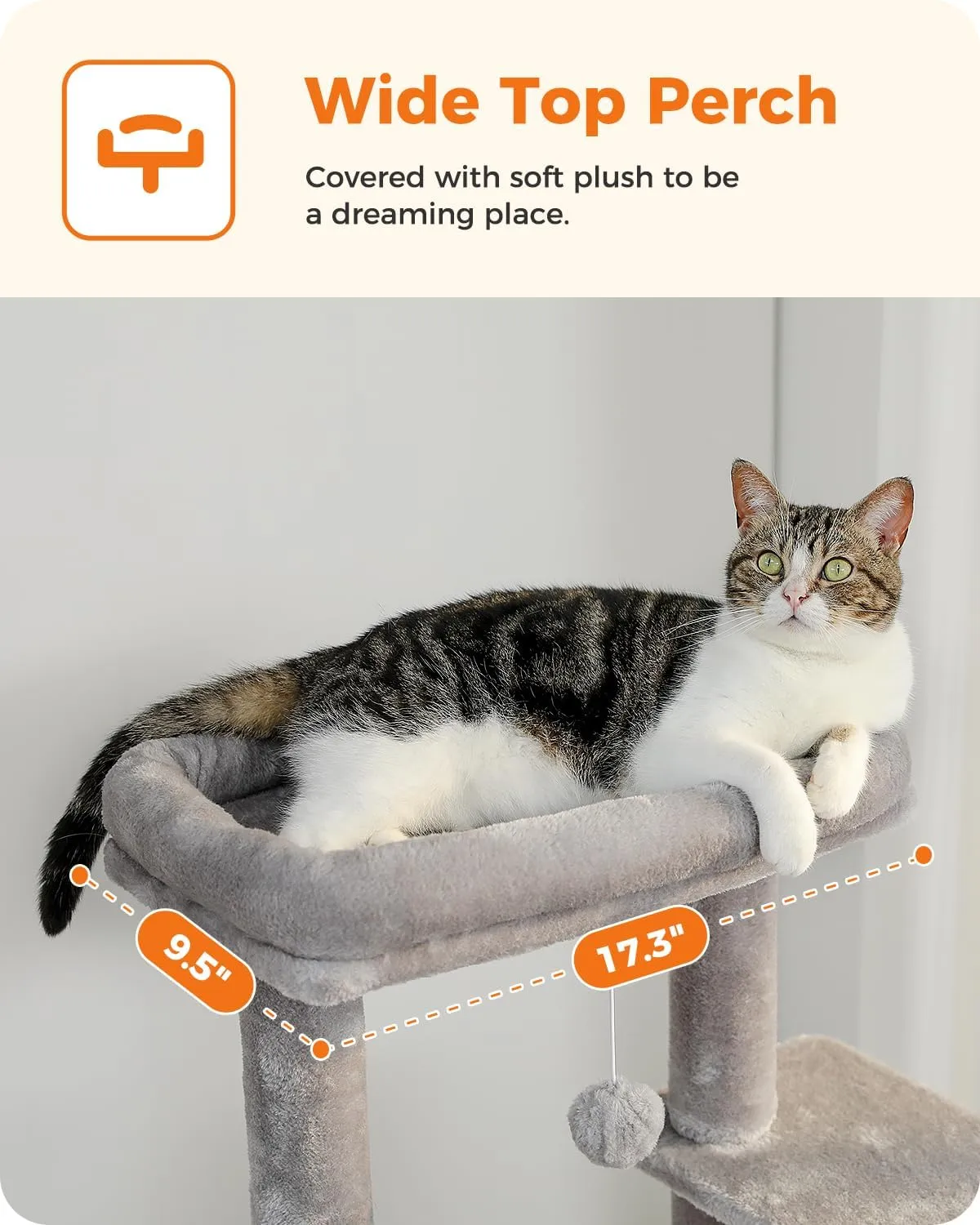 PEQULTI 54 Inches Multi-Level Cat Tree Cat Tower for Large Cats with Sisal-Covered Scratching Post, Cozy Condo, Cat Hammock and Wide Top Perch for Indoor Cats Grey