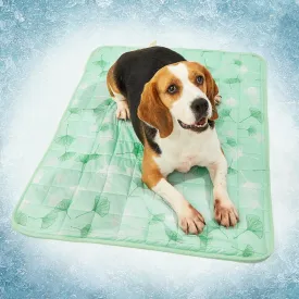Pet Cooling Mat for Dogs & Cats - Qmax 0.4 Waterproof Cooling Pad, Summer Heat Relief Mat with Japanese Polyester Tech, 3 Sizes Indoor/Outdoor Use (19.5 * 27.5, Green Ginkgo Leaves)
