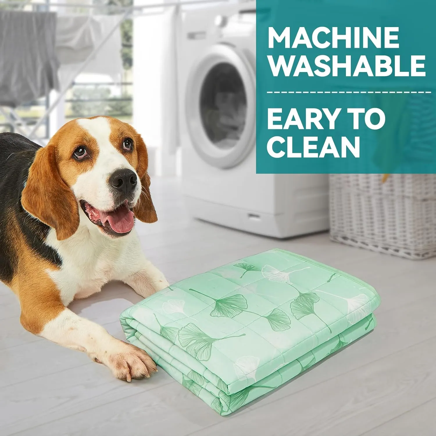 Pet Cooling Mat for Dogs & Cats - Qmax 0.4 Waterproof Cooling Pad, Summer Heat Relief Mat with Japanese Polyester Tech, 3 Sizes Indoor/Outdoor Use (19.5 * 27.5, Green Ginkgo Leaves)