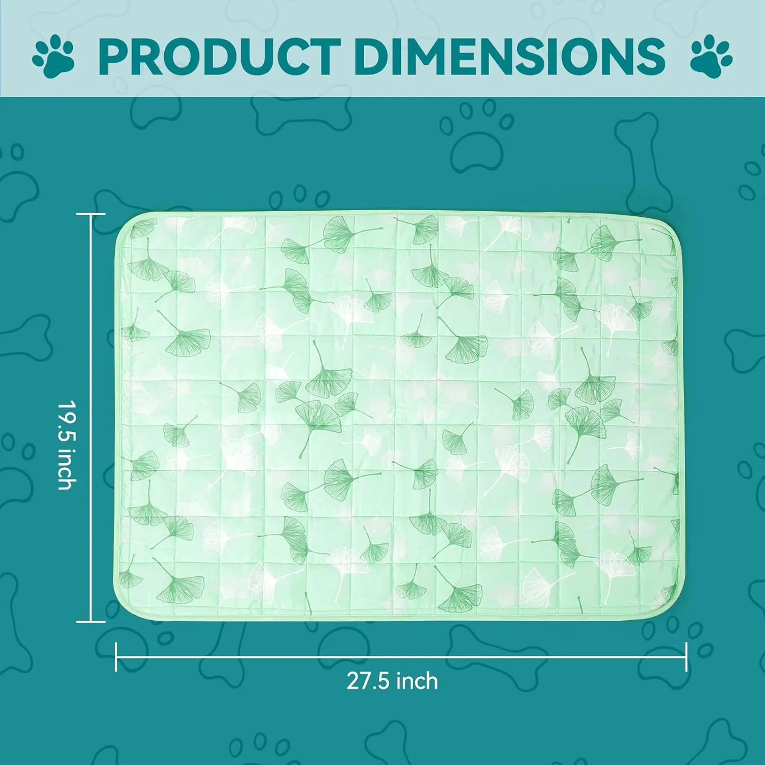 Pet Cooling Mat for Dogs & Cats - Qmax 0.4 Waterproof Cooling Pad, Summer Heat Relief Mat with Japanese Polyester Tech, 3 Sizes Indoor/Outdoor Use (19.5 * 27.5, Green Ginkgo Leaves)