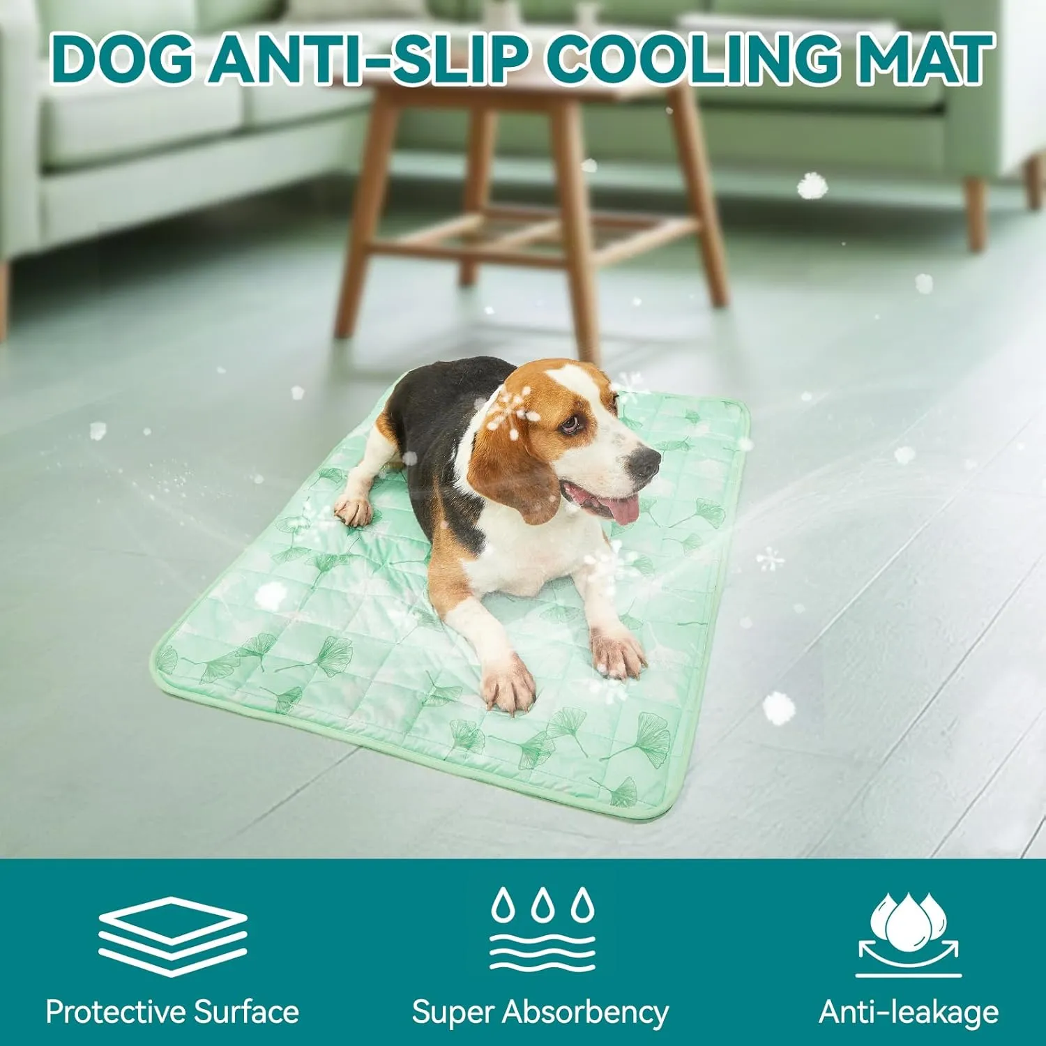 Pet Cooling Mat for Dogs & Cats - Qmax 0.4 Waterproof Cooling Pad, Summer Heat Relief Mat with Japanese Polyester Tech, 3 Sizes Indoor/Outdoor Use (19.5 * 27.5, Green Ginkgo Leaves)