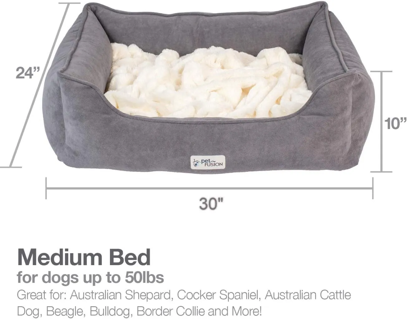 PetFusion Calming Cuddler Dog & Cat Bed | Anti-Anxiety Dog Bed for Medium Dogs & Cats | Loose Blanket Promotes Burrowing (Dogs) & Kneading (Cats) | CertiPUR-US Memory Foam | Grey/Ivory