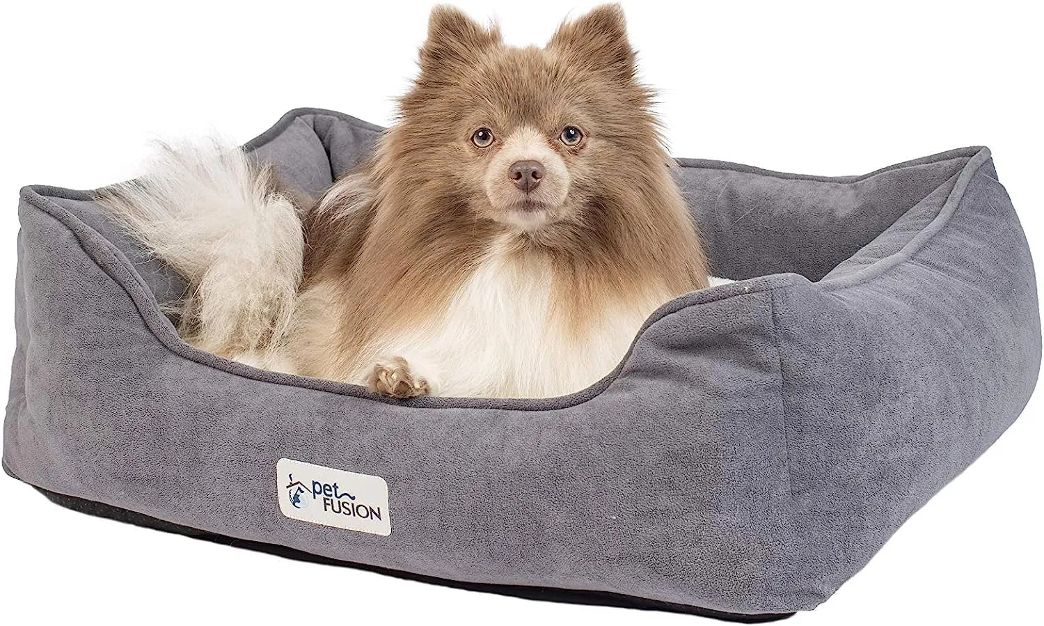 PetFusion Calming Cuddler Dog & Cat Bed | Anti-Anxiety Dog Bed for Medium Dogs & Cats | Loose Blanket Promotes Burrowing (Dogs) & Kneading (Cats) | CertiPUR-US Memory Foam | Grey/Ivory