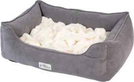 PetFusion Calming Cuddler Dog & Cat Bed | Anti-Anxiety Dog Bed for Medium Dogs & Cats | Loose Blanket Promotes Burrowing (Dogs) & Kneading (Cats) | CertiPUR-US Memory Foam | Grey/Ivory
