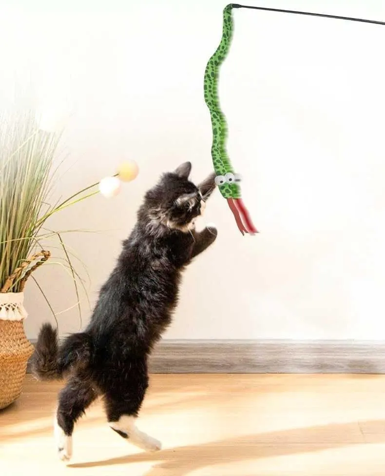 PetPhindU Cat Teaser Wand Toy for Indoor Cats, Cute Mesh Snake & Crinkle Plush Fabric Kitten Wand Kitty Toys Interactive Play Chase Exercise Wand String Toys Cat Toys (16.14 29.13inch,Red)