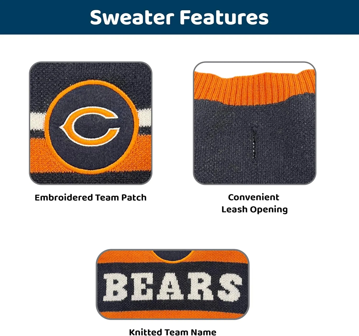 Pets First NFL Chicago Bears Dog Sweater, Size Small. Warm and Cozy Knit Pet Sweater with NFL Team Logo, Best Puppy Sweater for Large and Small Dogs, Team Color (CHI-4179-SM)