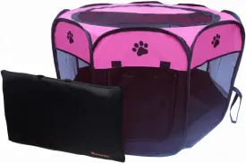 Portable Pet Playpen for Small Cat Dog Puppy Rabbit,Cat Kitten Playpen Indoor Outdoor with Carrying Case,Waterproof Bottom and Removable Zipper Top (S(28.7" x 28.7" x 16"), Rose)