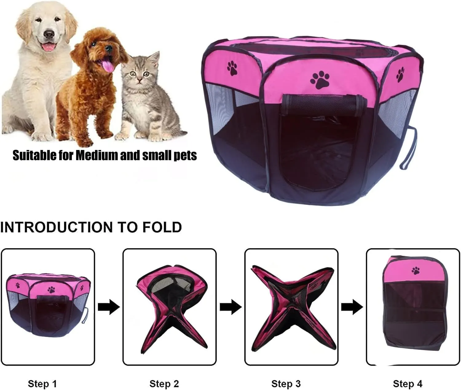 Portable Pet Playpen for Small Cat Dog Puppy Rabbit,Cat Kitten Playpen Indoor Outdoor with Carrying Case,Waterproof Bottom and Removable Zipper Top (S(28.7" x 28.7" x 16"), Rose)