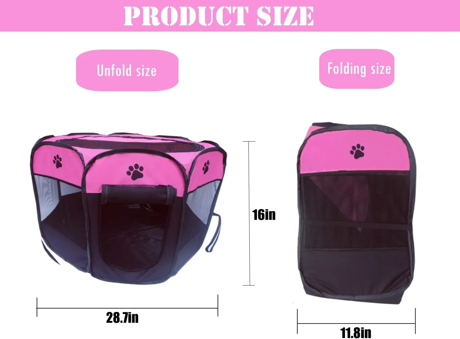 Portable Pet Playpen for Small Cat Dog Puppy Rabbit,Cat Kitten Playpen Indoor Outdoor with Carrying Case,Waterproof Bottom and Removable Zipper Top (S(28.7" x 28.7" x 16"), Rose)