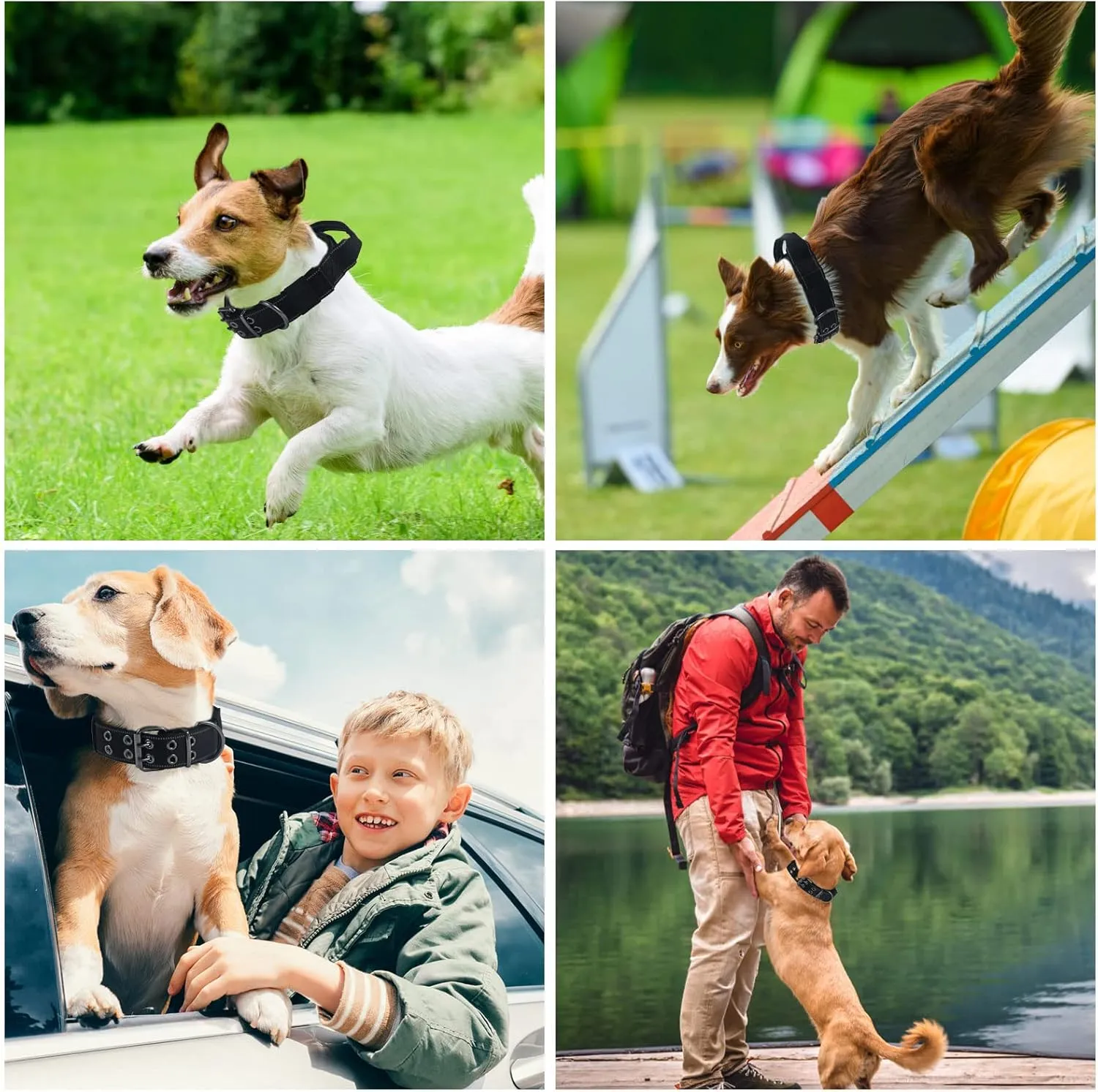 Reflective Dog Collar Heavy Duty Tactical with Control Handle and Metal Buckle for Dog Training(Large, Black)