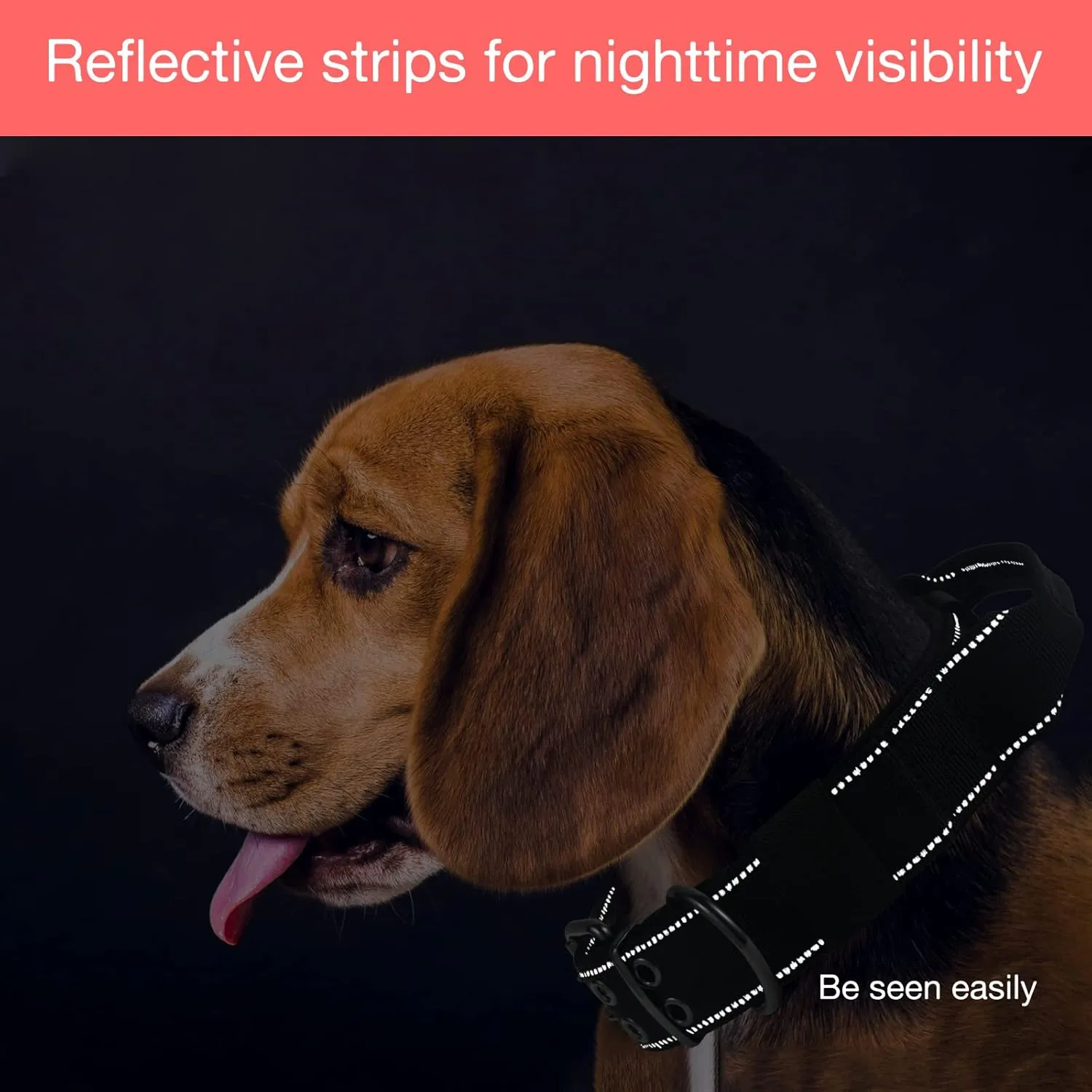 Reflective Dog Collar Heavy Duty Tactical with Control Handle and Metal Buckle for Dog Training(Large, Black)