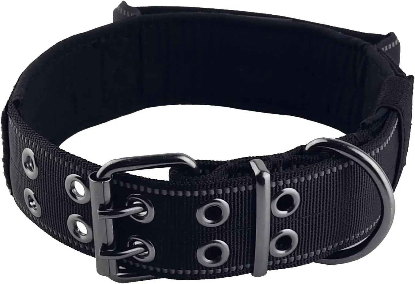 Reflective Dog Collar Heavy Duty Tactical with Control Handle and Metal Buckle for Dog Training(Large, Black)