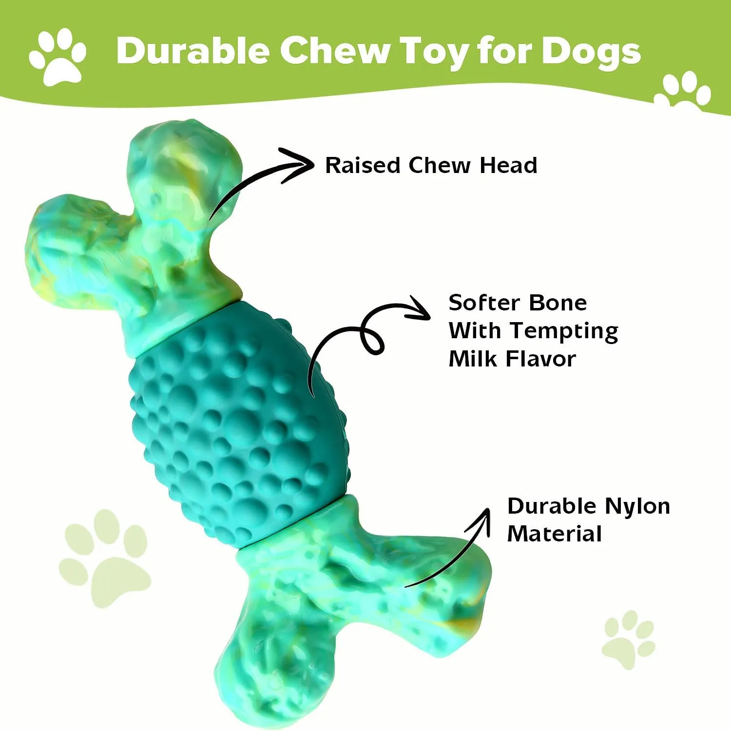Rensh Tough Dog Chew Toys for Medium and Large Breeds, Sturdy Dog Toys for Aggressive Chewers, Nearly Indestructible Bones Toy for Super Chewers Long Lasting, Teeth Cleaning & Milk Flavored Green