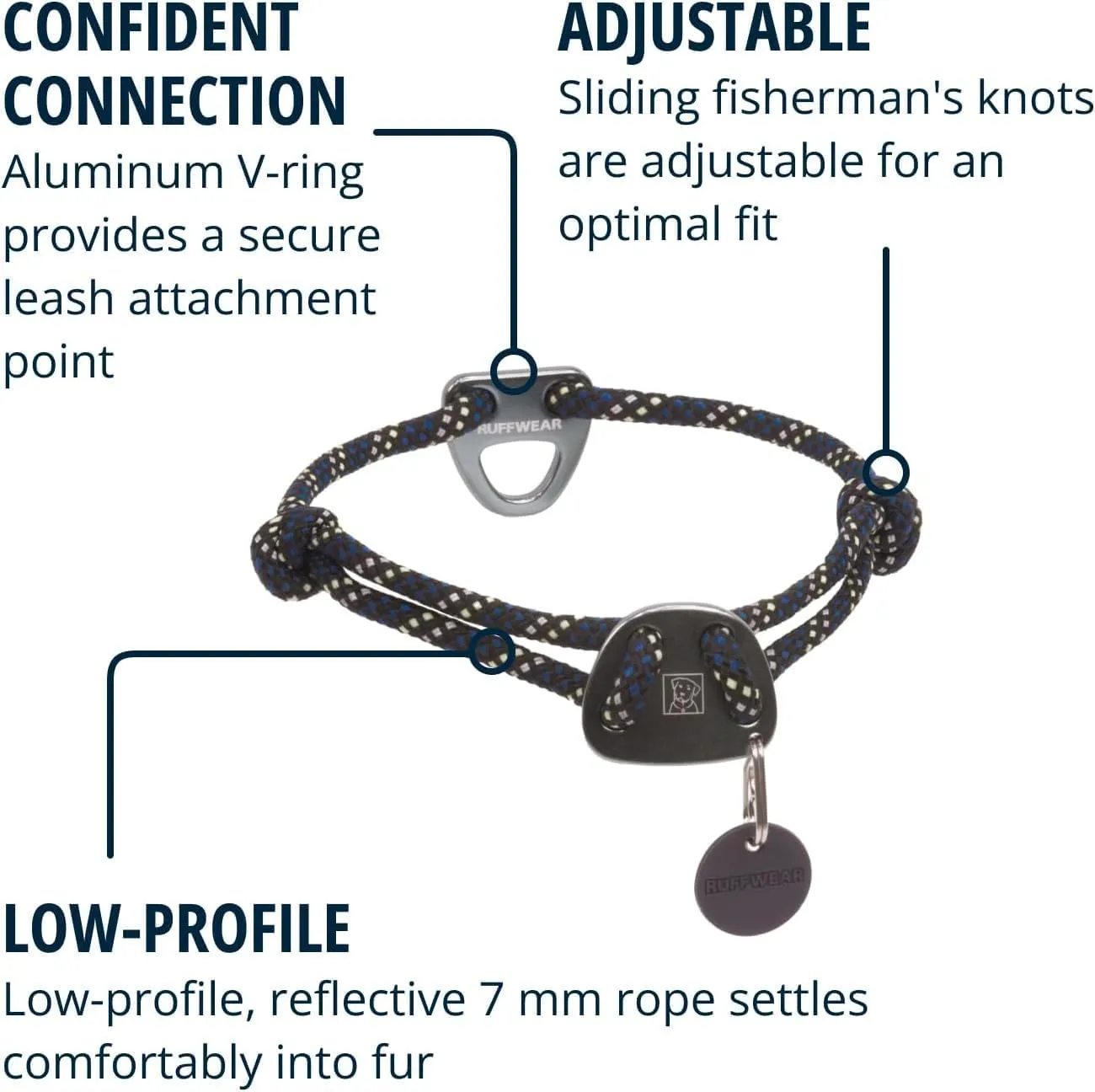 Ruffwear, Knot-a-Collar, Climbing Rope Dog Collar for Everyday Use, Obsidian Black, 20"-26"