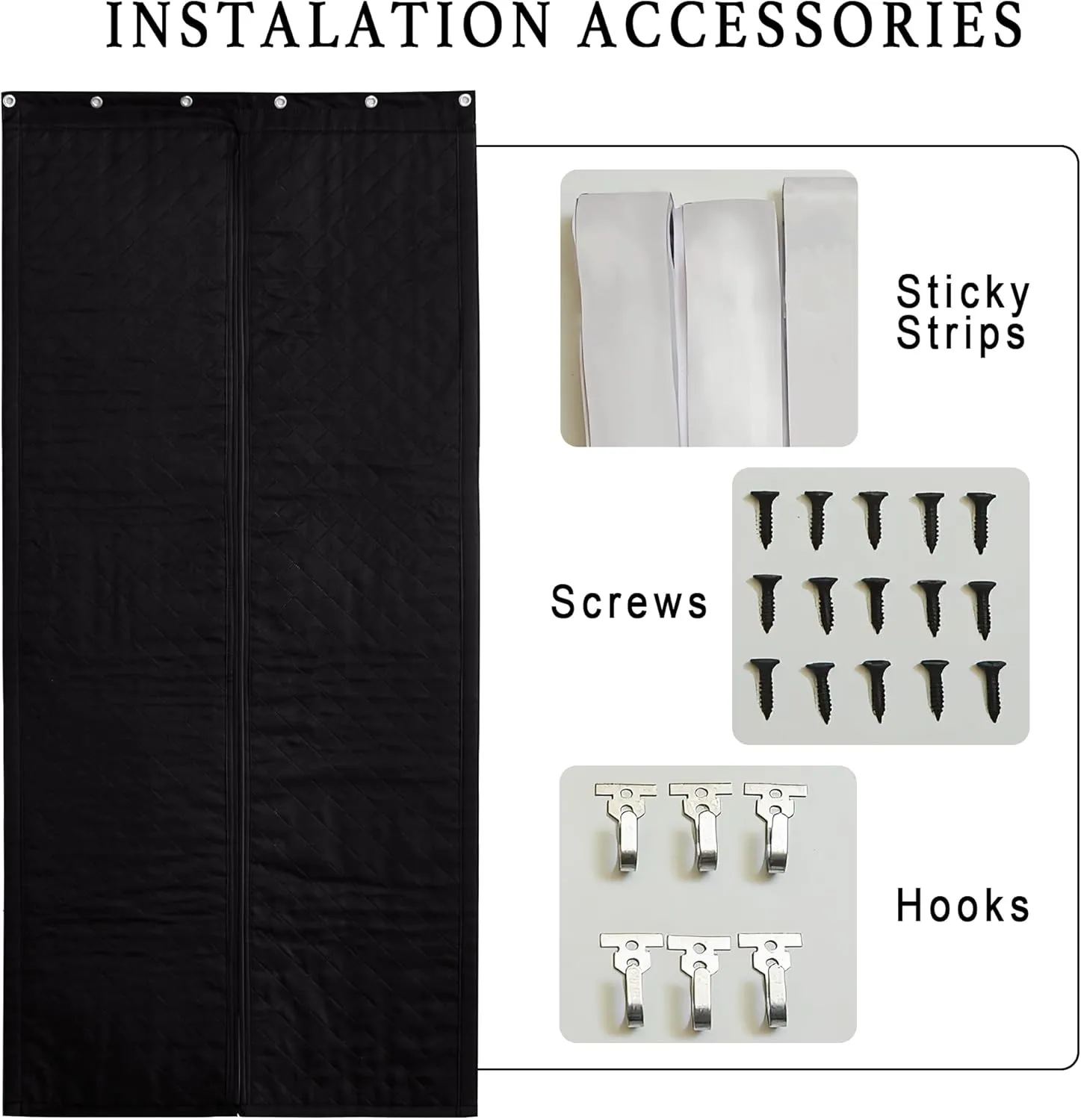 RYB HOME Magnetic Soundproof Blanket Cold Thermal Insulating 100% Blackout Door Curtain Windproof Draft Block Divider for Doorway, Glass Window, Wide 36 x Long 82 inches, Black
