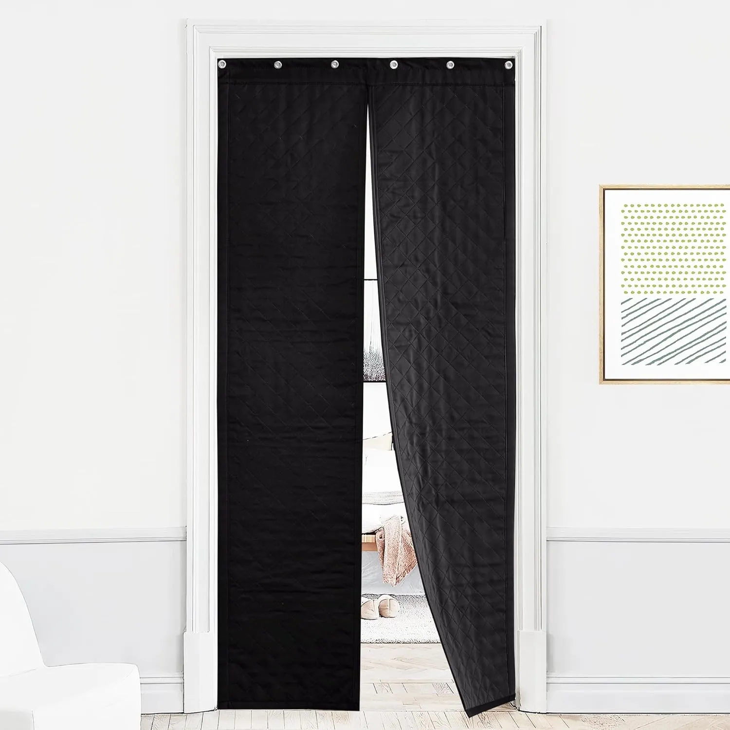 RYB HOME Magnetic Soundproof Blanket Cold Thermal Insulating 100% Blackout Door Curtain Windproof Draft Block Divider for Doorway, Glass Window, Wide 36 x Long 82 inches, Black