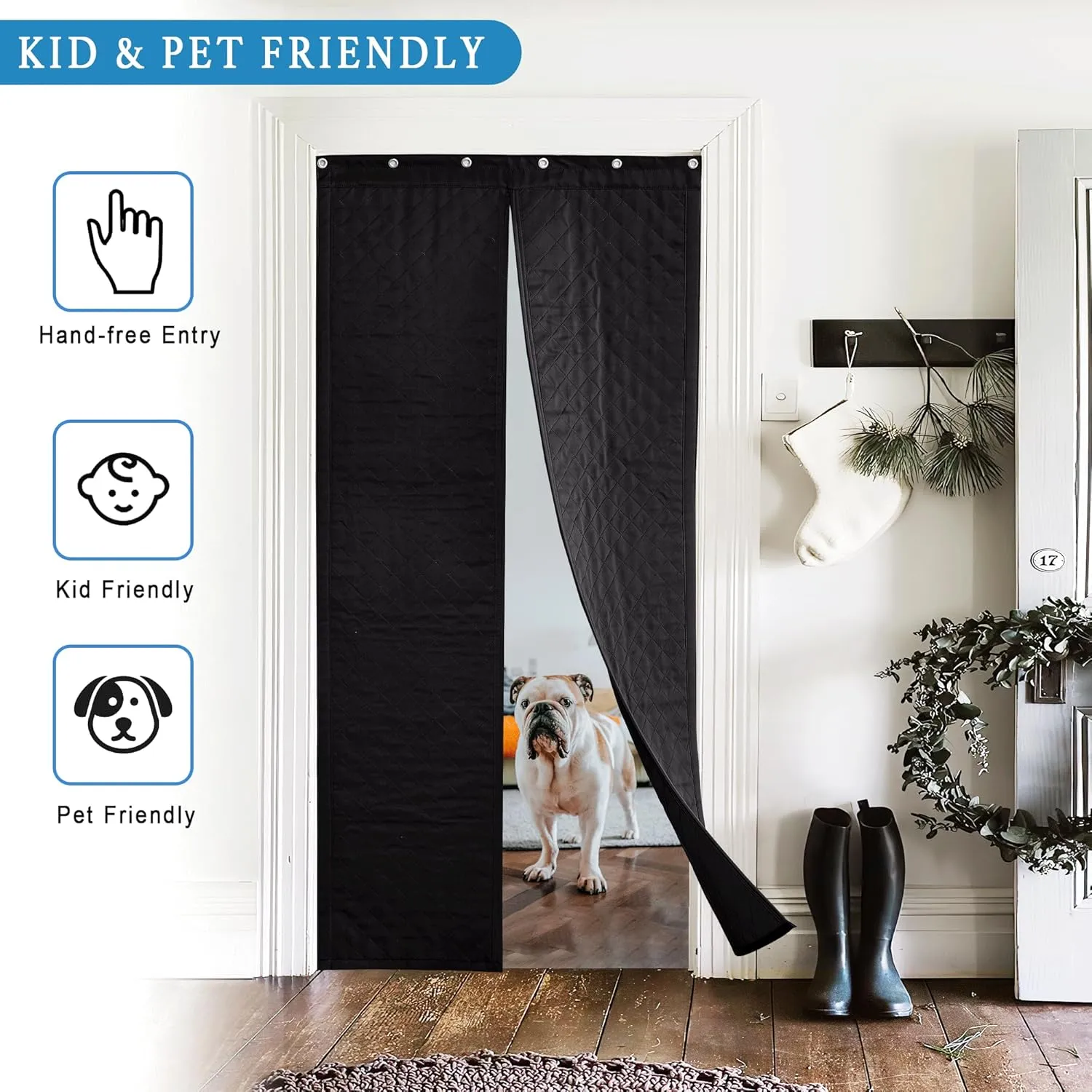 RYB HOME Magnetic Soundproof Blanket Cold Thermal Insulating 100% Blackout Door Curtain Windproof Draft Block Divider for Doorway, Glass Window, Wide 36 x Long 82 inches, Black