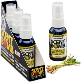 Scent Bomb Air Freshener Spray, Long-Lasting Odor Eliminator - Effective Deodorizer for Home & Car, Fresh Room Spray for Kitchen, Bathroom & Smell Neutralizer - 1 oz Pack of 4, Lemongrass Scent