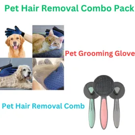 Self Cleaning Pet Hair Removal Comb & Pet Grooming Glove Combo Pack