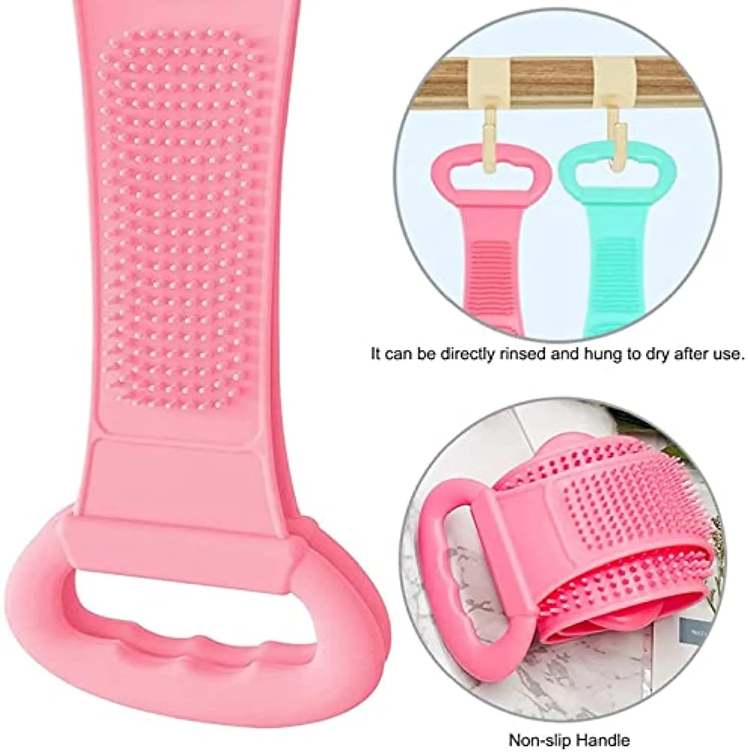 Silicone Back Scrubber Belt (80cm) – Extra Long-Double-Sided Bath Scrub Strap Gently Massages and Exfoliates Skin (80CM)