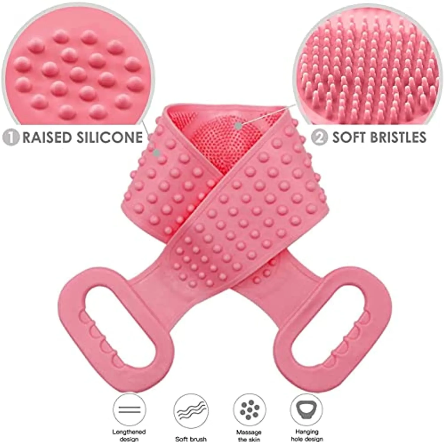 Silicone Back Scrubber Belt (80cm) – Extra Long-Double-Sided Bath Scrub Strap Gently Massages and Exfoliates Skin (80CM)