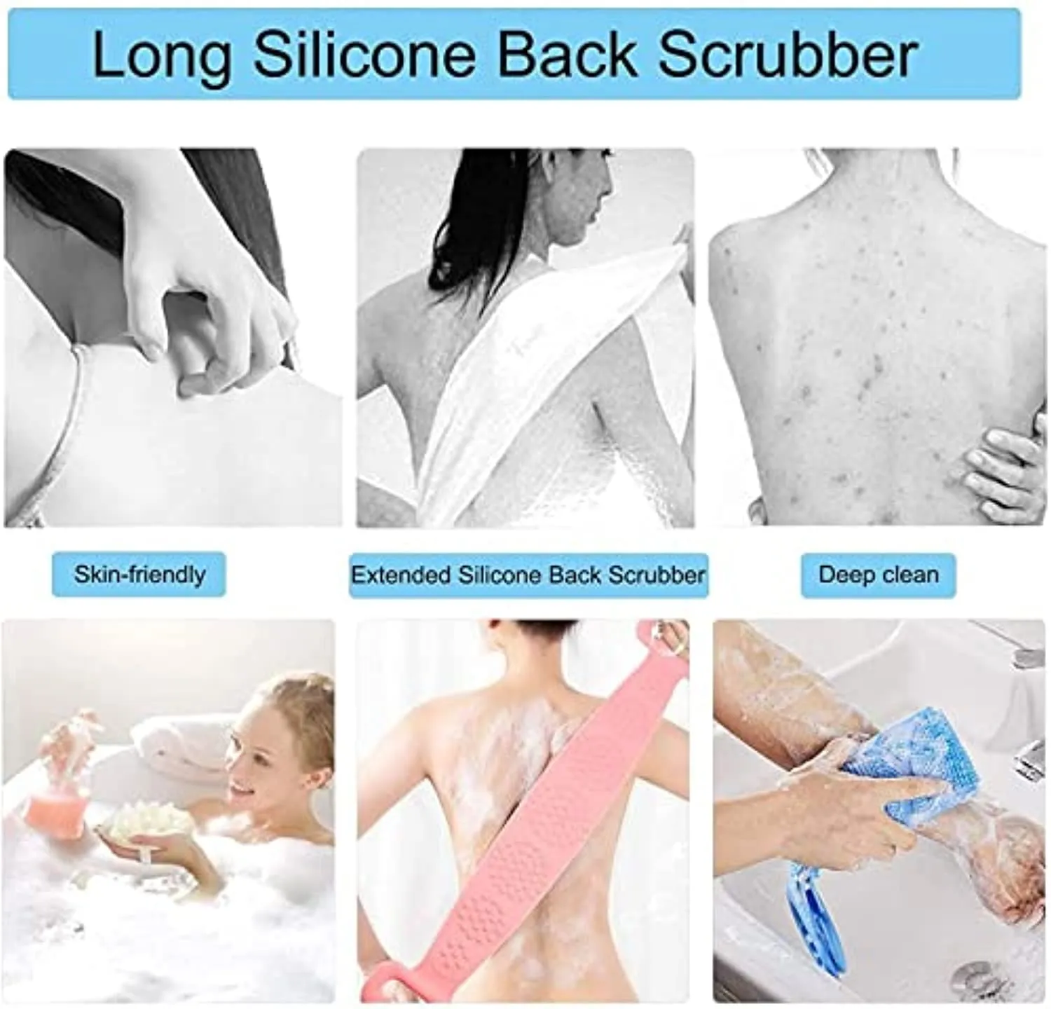Silicone Back Scrubber Belt (80cm) – Extra Long-Double-Sided Bath Scrub Strap Gently Massages and Exfoliates Skin (80CM)