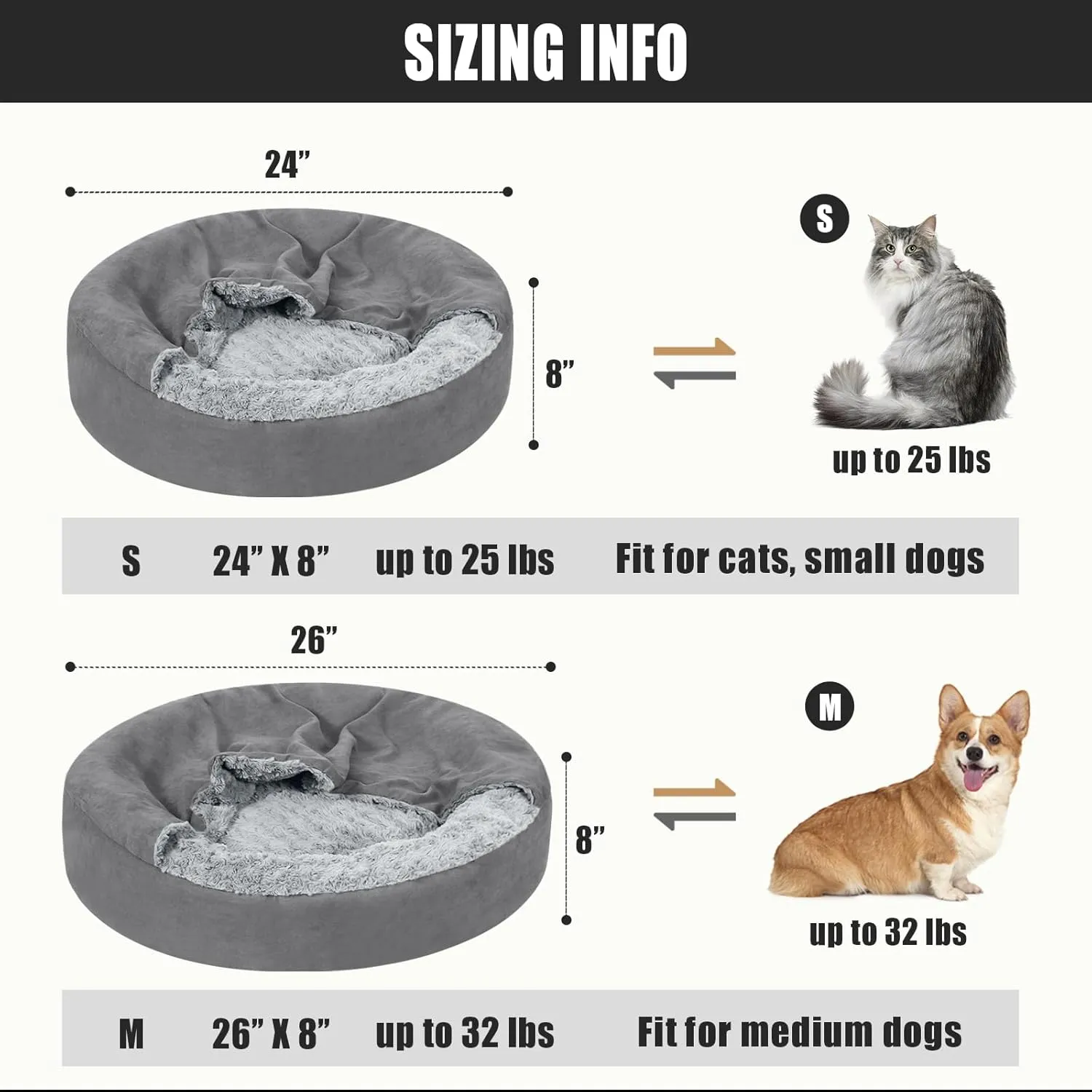 Small Dog Bed with Hooded Blanket - Washable Puppy Bed with Cover, Cozy Cave Dog Bed for Small Dog Cat, Donut Pet Bed with with Non-Slip Bottom (Grey, Small)