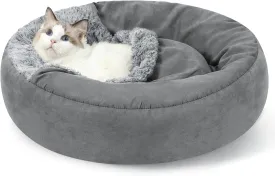 Small Dog Bed with Hooded Blanket - Washable Puppy Bed with Cover, Cozy Cave Dog Bed for Small Dog Cat, Donut Pet Bed with with Non-Slip Bottom (Grey, Small)