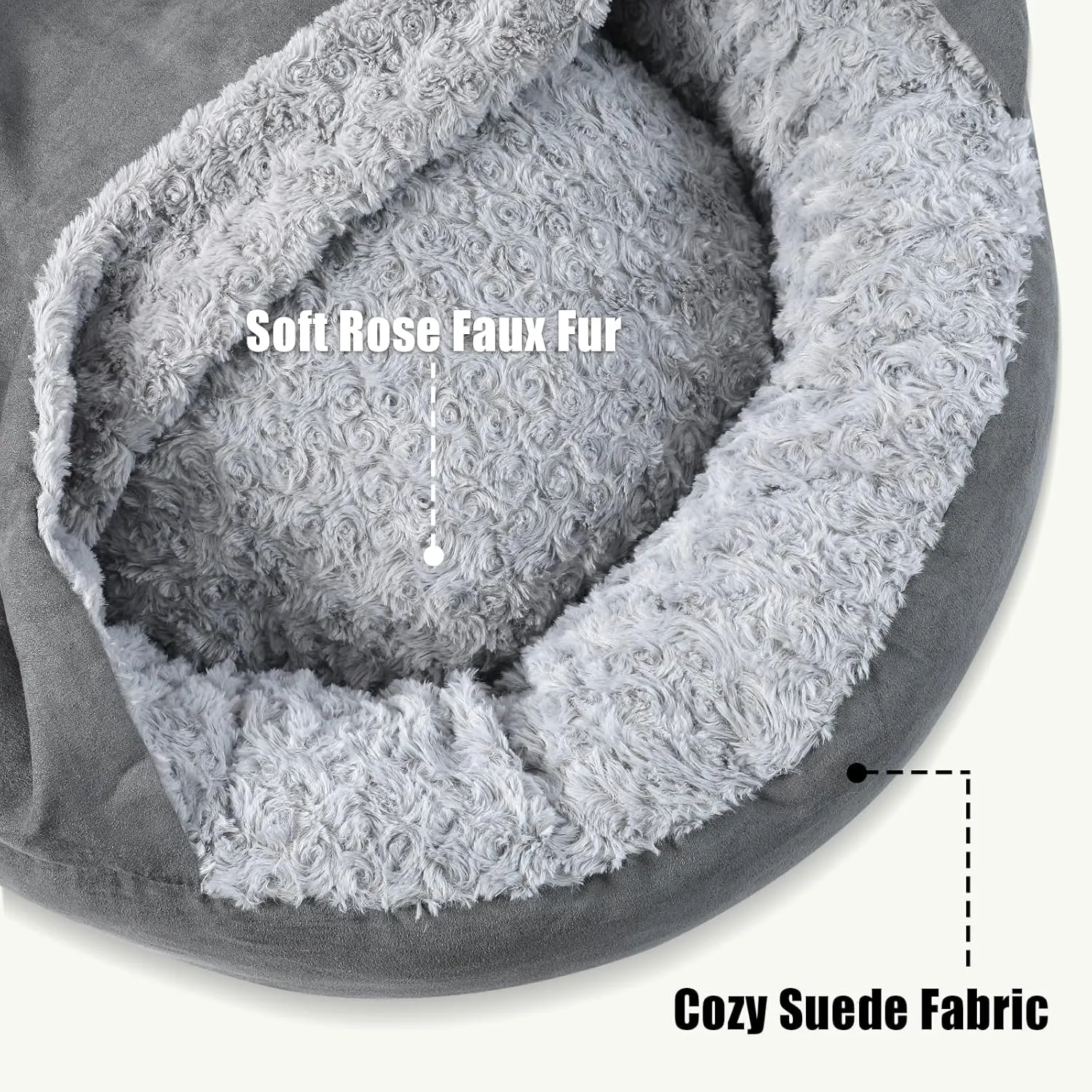 Small Dog Bed with Hooded Blanket - Washable Puppy Bed with Cover, Cozy Cave Dog Bed for Small Dog Cat, Donut Pet Bed with with Non-Slip Bottom (Grey, Small)