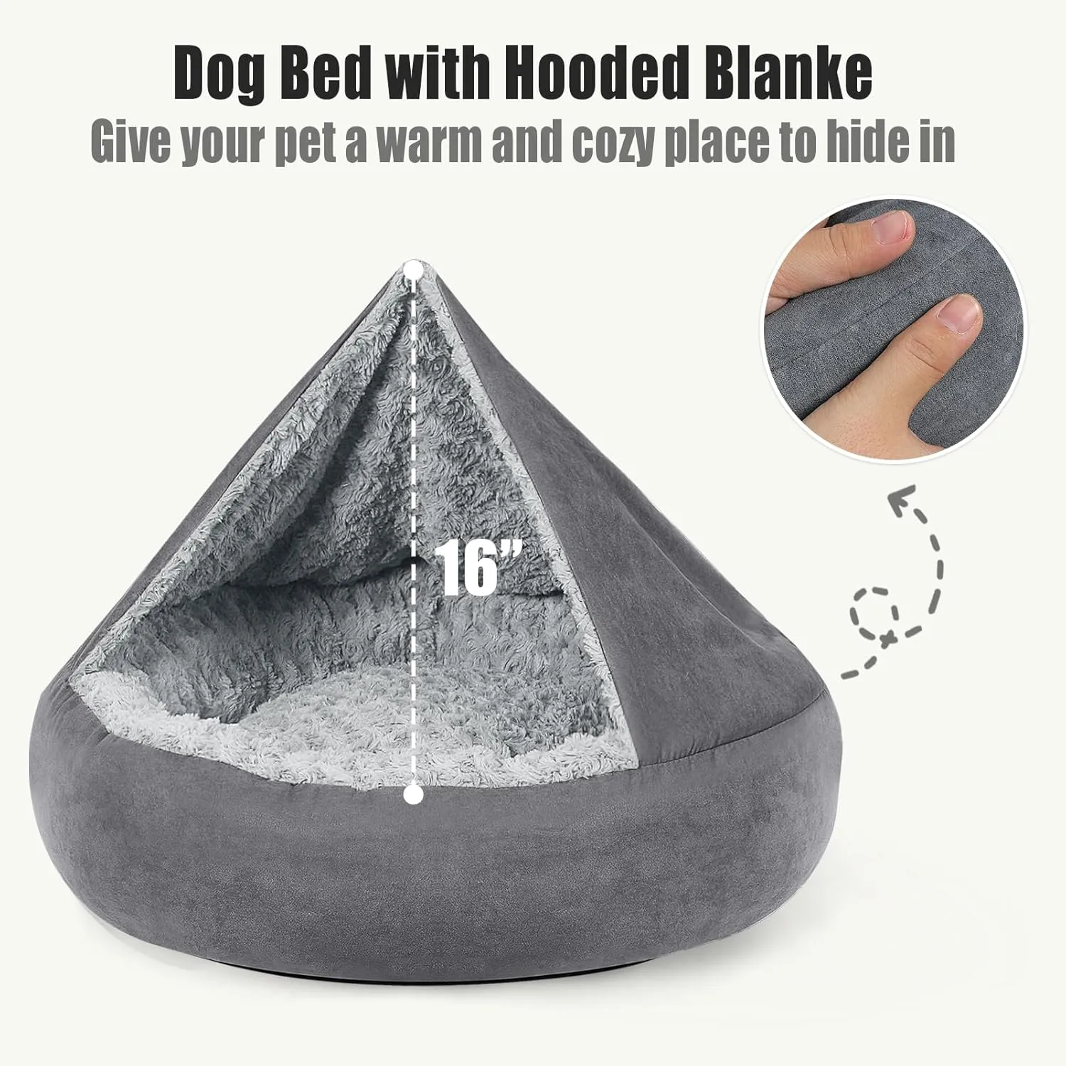 Small Dog Bed with Hooded Blanket - Washable Puppy Bed with Cover, Cozy Cave Dog Bed for Small Dog Cat, Donut Pet Bed with with Non-Slip Bottom (Grey, Small)