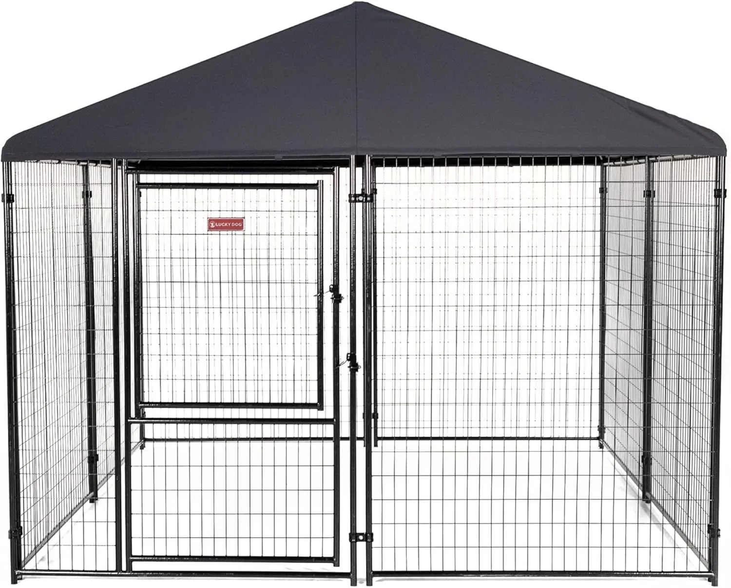 Stay Series 10 by 10 by 6 Foot Presidential Large Outdoor Dog Kennel Secure Steel Frame with Waterproof Canopy Roof and Gate Door, Gray