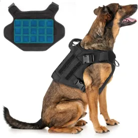 Tactical Dog Cooling Harness Vest with Gel Ice Packs, No Pull Cooling Vest for Summer, Dog Harness with Handle, Adjustable Dog Vest Harness for Summer Walking Hiking Training (Medium)