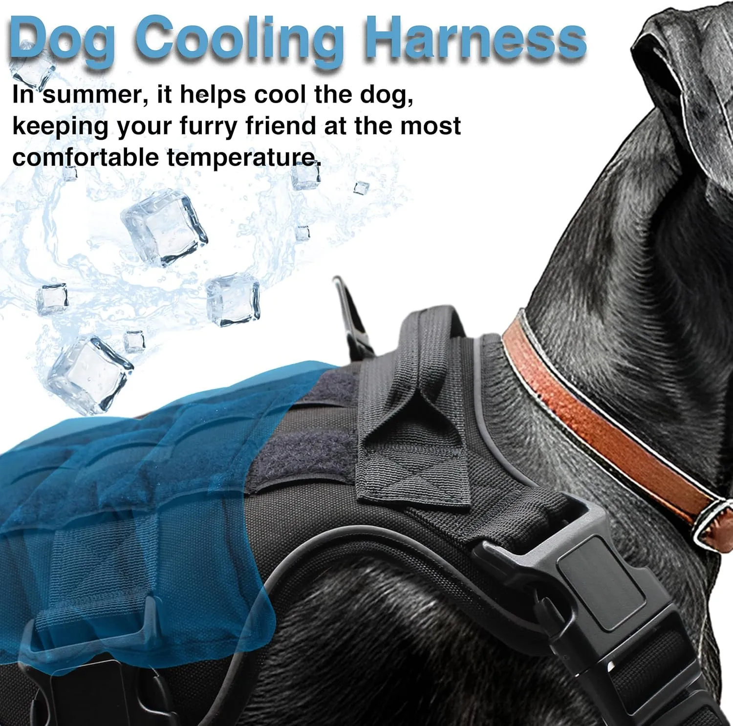 Tactical Dog Cooling Harness Vest with Gel Ice Packs, No Pull Cooling Vest for Summer, Dog Harness with Handle, Adjustable Dog Vest Harness for Summer Walking Hiking Training (Medium)