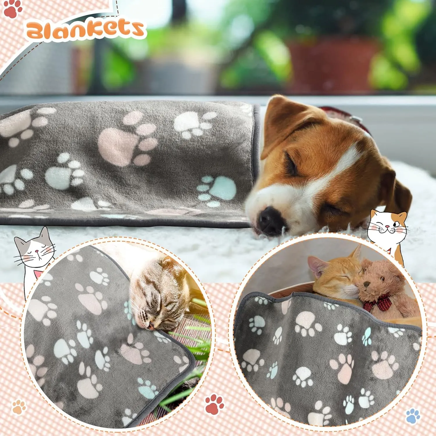 Tatuo 4 Pcs Dog Blanket for Pet Puppy Teething Toys Paw Print Fleece Blanket for Pet Cat Soft Warm Sleep Mat Guinea Pig Cage Mat(Small(24 x 16 Inch),Dark Gray)